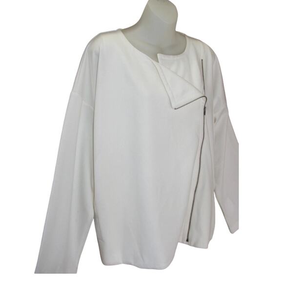 Eileen Fisher Flex Tencel Ponte Ivory Zip Up Jacket Shirt Top Medium Pockets - Picture 4 of 6